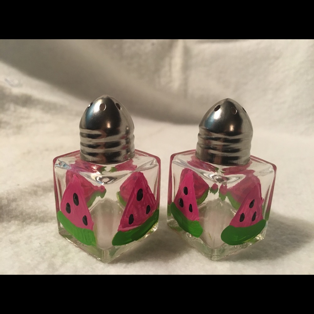 Hand Crafted Summer Watermelon 1/2 oz salt and pepper shakers. Hand Painted